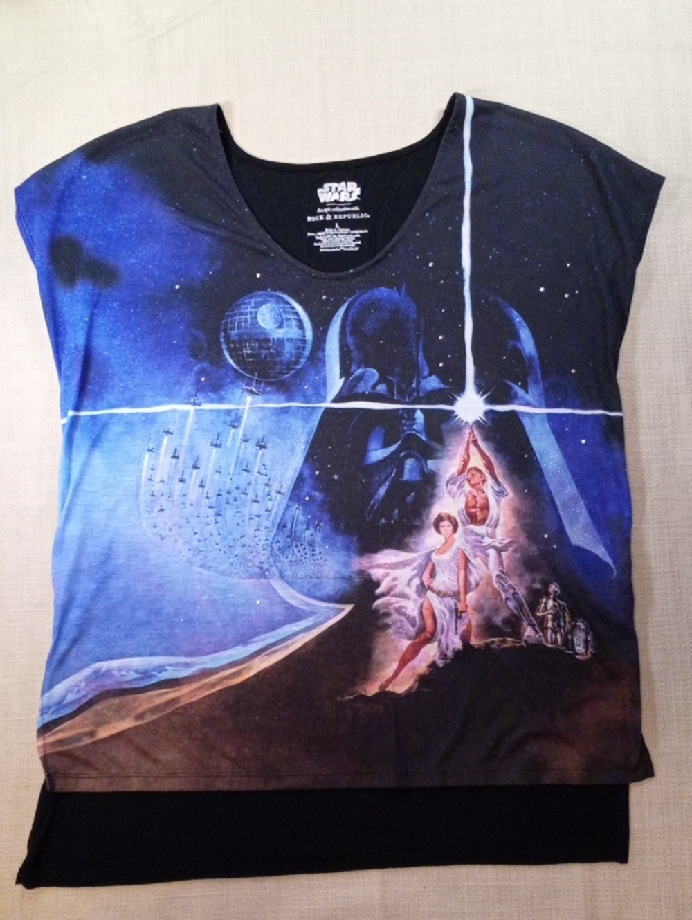 Women's Size Large Rock & Republic Star Wars Graphic Tee - Black & Blue